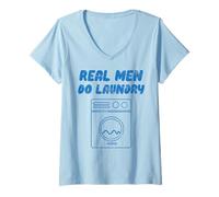 Womens Real Men Do Laundry Funny Vintage Retro Stay Home Dad Life V-Neck T-Shirt