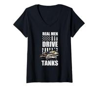 Womens Real Men Drive Tanks Military Vehicle V-Neck T-Shirt