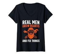 Women's Real Men Grow Beards and Fix Things Beard V-Neck T-Shirt