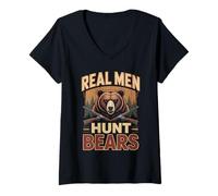 Women's Real Men Hunt Bears Bear Hunting V-Neck T-Shirt