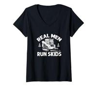 Women's Real Men Run Skids Skid Steer Loader Heavy Operator V-Neck T-Shirt