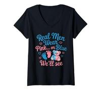 Womens Real Men Wear Baby Shower Girl Boy Keeper Gender Reveal V-Neck T-Shirt