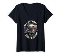 Womens Real Patriots Fight Fascism Eagle USA V-Neck T-Shirt