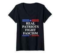 Womens Real Patriots Fight Fascism Resist No Kings Defend Democracy V-Neck T-Shirt