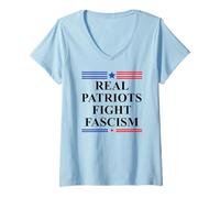 Womens Real Patriots Fight Fascism Resist No Kings US Pro Democracy V-Neck T-Shirt