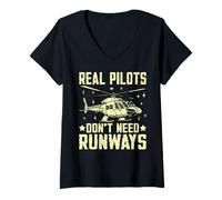 Womens Real Pilots Don’t Need Runways Helicopter V-Neck T-Shirt