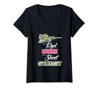 Womens Real Queen Shoot Straight Huntress Hunter Funny Girls Women V-Neck T-Shirt