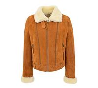 Womens Real Sheepskin Aviator Jacket Pilot Style Nora Tan White (20)