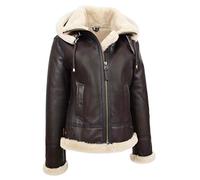 Womens Real Sheepskin Flying Jacket Brown Hooded Shearling B3 Pilot Aviator Coat - Maria (18)
