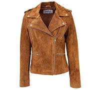 House Of Leather Womens Real Suede Biker Jacket Cross Zip Fastening Style Skylar (12, Tan)