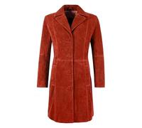 Women's Real Suede Leather 3/4 Length Trench Coat Button Front 3457 | Soft genuine cow suede leather, 3/4-length four-button coat with lapel collar, two outer pockets and smooth polyester lining