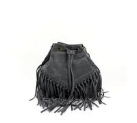 Women's Real Suede Leather Tassel Cross Body Shoulder Bags Small Bucket Deco Soft Messenger Bag for Ladies (Dark Grey)