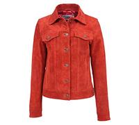 Womens Real Suede Trucker Jacket Western Style Alma (10, Red)