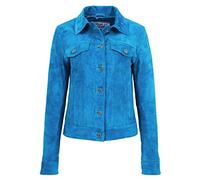 Womens Real Suede Trucker Jacket Western Style Alma (16, Teal)
