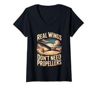 Women's Real Wings Don't Need Propellers Gliding Glider Soaring V-Neck T-Shirt