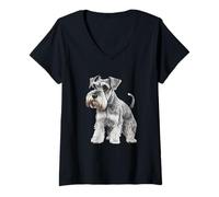Women's Realistic Miniature Schnauzer V-Neck T-Shirt