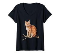 Womens Realistic Orange Tabby Cat Art Design V-Neck T-Shirt