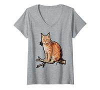 Womens Realistic Orange Tabby Cat Art Design V-Neck T-Shirt