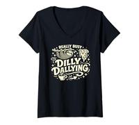 Women's Really Busy Dilly Dallying Sloth Wasting Time V-Neck T-Shirt