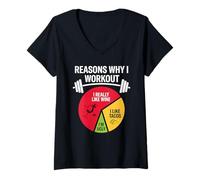 Women's Reasons Why I Workout Funny Wine Tacos Pie Chart Meme Design V-Neck T-Shirt