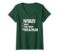 Women's Reasons why I'm Single V-Neck T-Shirt, Dark Green, Small