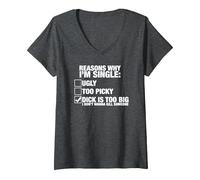 Women's Reasons why I'm Single V-Neck T-Shirt, Dark Heather Grey, Medium