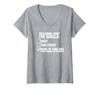 Women's Reasons why I'm Single V-Neck T-Shirt, Heather Grey, Medium