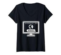 Womens RebootHumanity.exe - AI Tech-Inspired Earth Reboot Sci-fi V-Neck T-Shirt