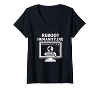 Womens RebootHumanity.exe - AI Tech-Inspired Earth Reboot V-Neck T-Shirt