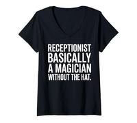 Women's Receptionist Basically A Magician Without The Hat Typography V-Neck T-Shirt