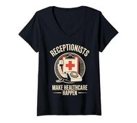 Womens Receptionists Make Healthcare Happen Medical Receptionist V-Neck T-Shirt