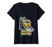 Women's Recess Taco Time Funny School Taco Meme Design V-Neck T-Shirt