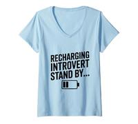 Women's Recharging Introvert Stand By Funny Quote Design V-Neck T-Shirt