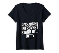 Women's Recharging Introvert Stand By Funny Quote Design V-Neck T-Shirt