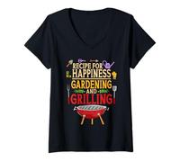 Women's Recipe for Happiness Gardening and Grilling V-Neck T-Shirt