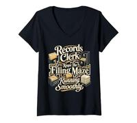 Women's Records Clerk Keeps The Filing Maze Running Smoothly V-Neck T-Shirt