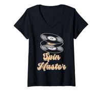 Womens Records SPIN MASTER Funny Vinyl Collector V-Neck T-Shirt