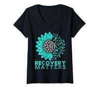 Womens Recovery Matters Drug Alcohol Awareness Addiction Ribbon V-Neck T-Shirt