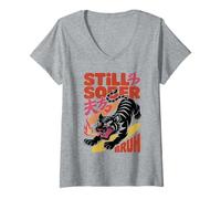 Womens Recovery Still Sober Bruh Tiger NA Mode On Sobriety V-Neck T-Shirt