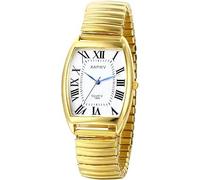 Women's rectangular watch with rounded edges - white dial - black numerals - elastic strap that naturally hugs the wrist without the need for adjustment or clasp., Yellow Gold Roman Numerals, Stylish