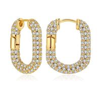 Women's Rectangular Zirconia Hoop Earrings Thick Chunky Copper Earring European American Modern Fashion Jewelry Multicolor for Any Occasion (Style 3)
