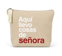 Women's Recycled Cotton Toiletry Bag Here I Carry Lady Things, beige, Bohemian | Make-up bag, cosmetic bag, travel organiser with zip, original gift for women