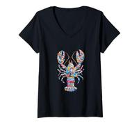 Womens Recycled Plastic Lobster Eco Save Our Planet V-Neck T-Shirt
