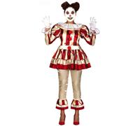 Women's Red and White Terrifying Clown Costume