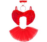 Womens Red Angel Wings and Halo Headband with Tutu Skirt - Adult Red Devil Wings and Halo Halloween Costumes for Women - Ladies Devil Outfit or Fallen Angel Costume Fancy Dress for Adults