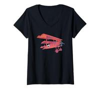 Womens Red Baron Triplane Fokker DR1 Retro Plane WW1 Gift V-Neck T-Shirt