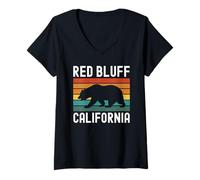 Womens Red Bluff California USA Flag Vintage Cali Bear Sacramento V-Neck T-Shirt