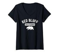 Womens Red Bluff California USA Flag Vintage Cali Bear Sacramento V-Neck T-Shirt