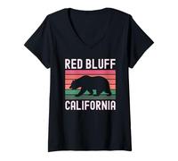 Womens Red Bluff California USA Flag Vintage Cali Bear Sacramento V-Neck T-Shirt