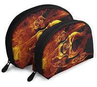 Womens Red Burnning Flame Skeleton Skull Head Travel Cosmetic Bags Waterproof 2PC Makeup Clutch Pouch Cosmetic and Toiletries Organizer Bag Portable Travel Toiletry Pouch Girls